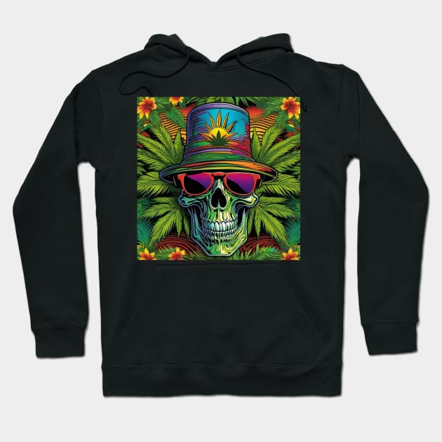 Reggae Music - Jamaican Stoner Skull 48 Hoodie by Benito Del Ray